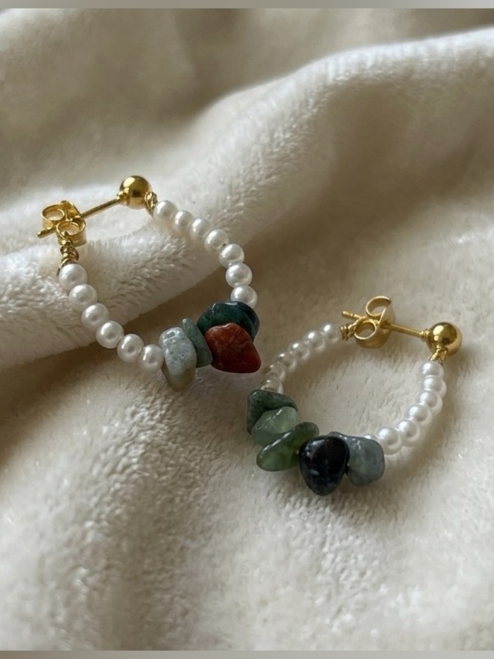 ❤️Gold Pearl Hoop Earrings with Multi-Stone Accents